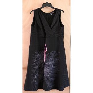 Torrid Black & White Pinstripe Sleeveless Dress w/Pink Floral Sequins, Size 14